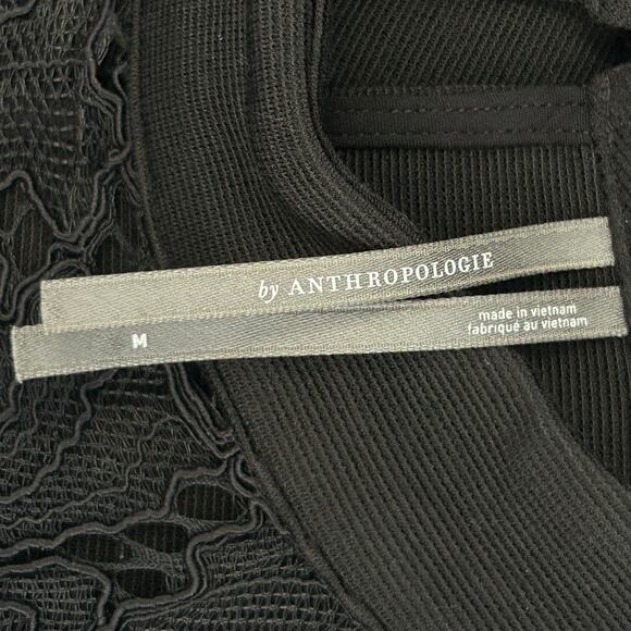 Anthropologie Black Mock Neck Lace Inset, Fit & Flare Dress, Sz Medium - Picture 5 of 9